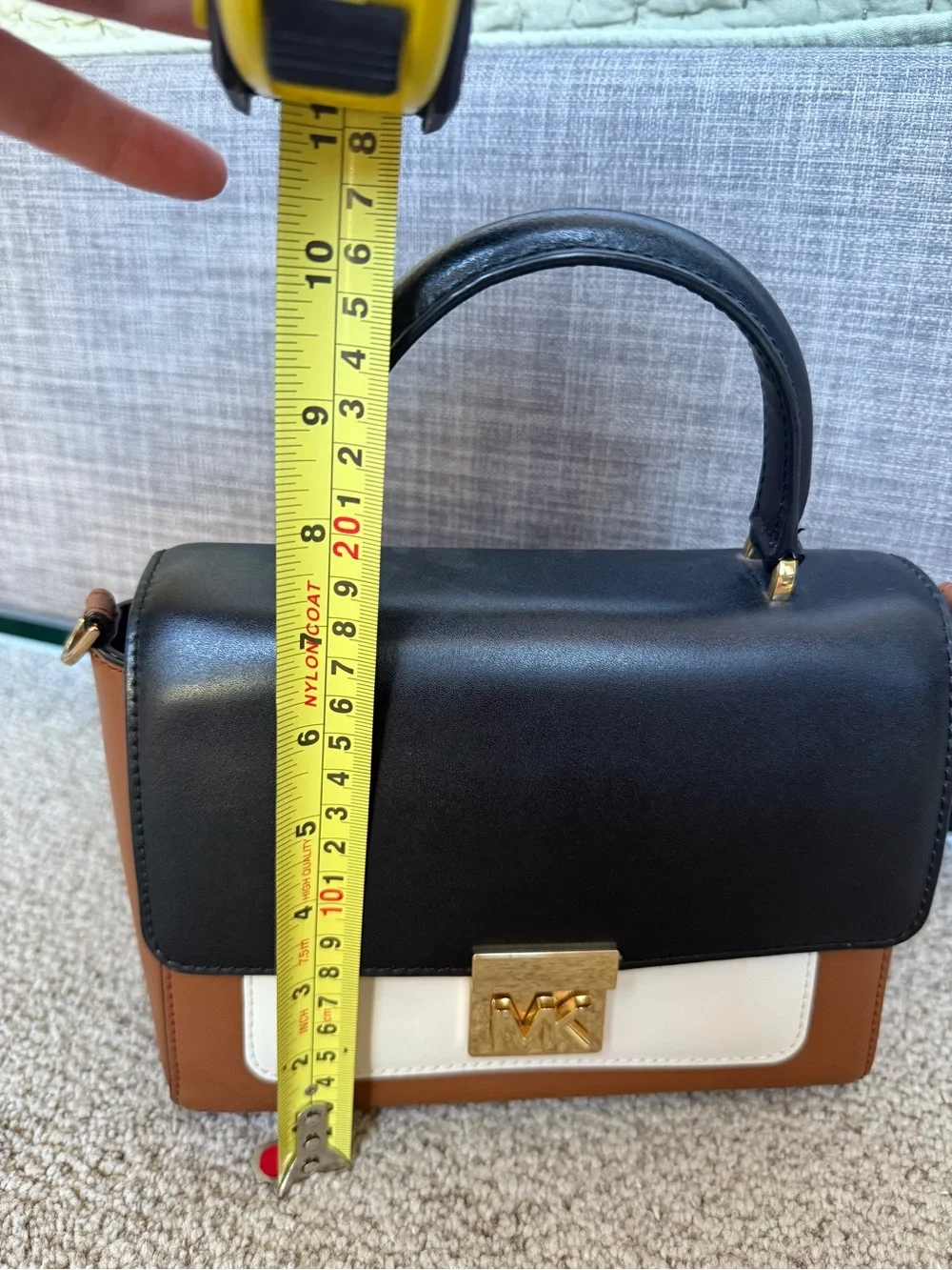 Michael Kors Colorblock Leather Top-Handle Satchel in Black/Cream/Tan
